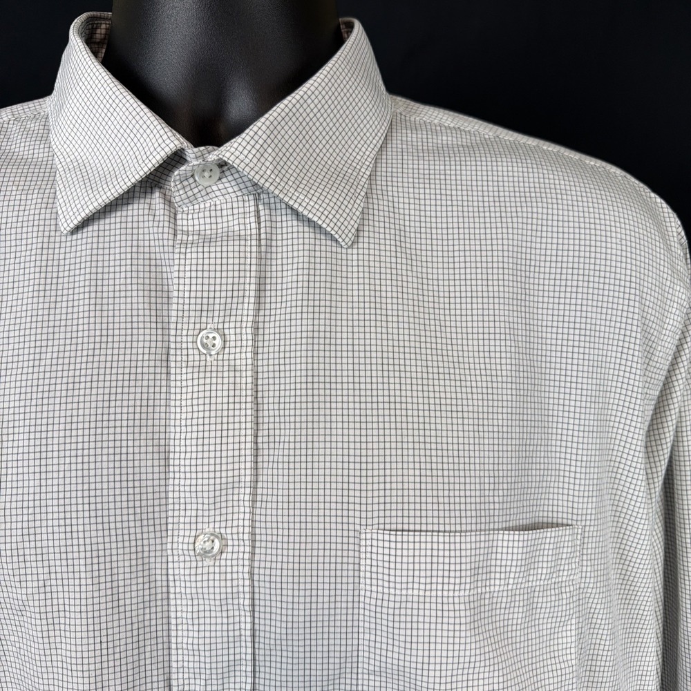 John W Nordstrom Mens 140's Two-Ply White Check 100% Egyptian Cotton 17-33